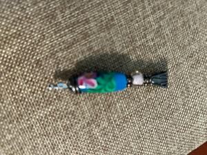 Handcrafted Blue Lampworked Glass Floral Bead Charm Pendant Zipper Pull Clip